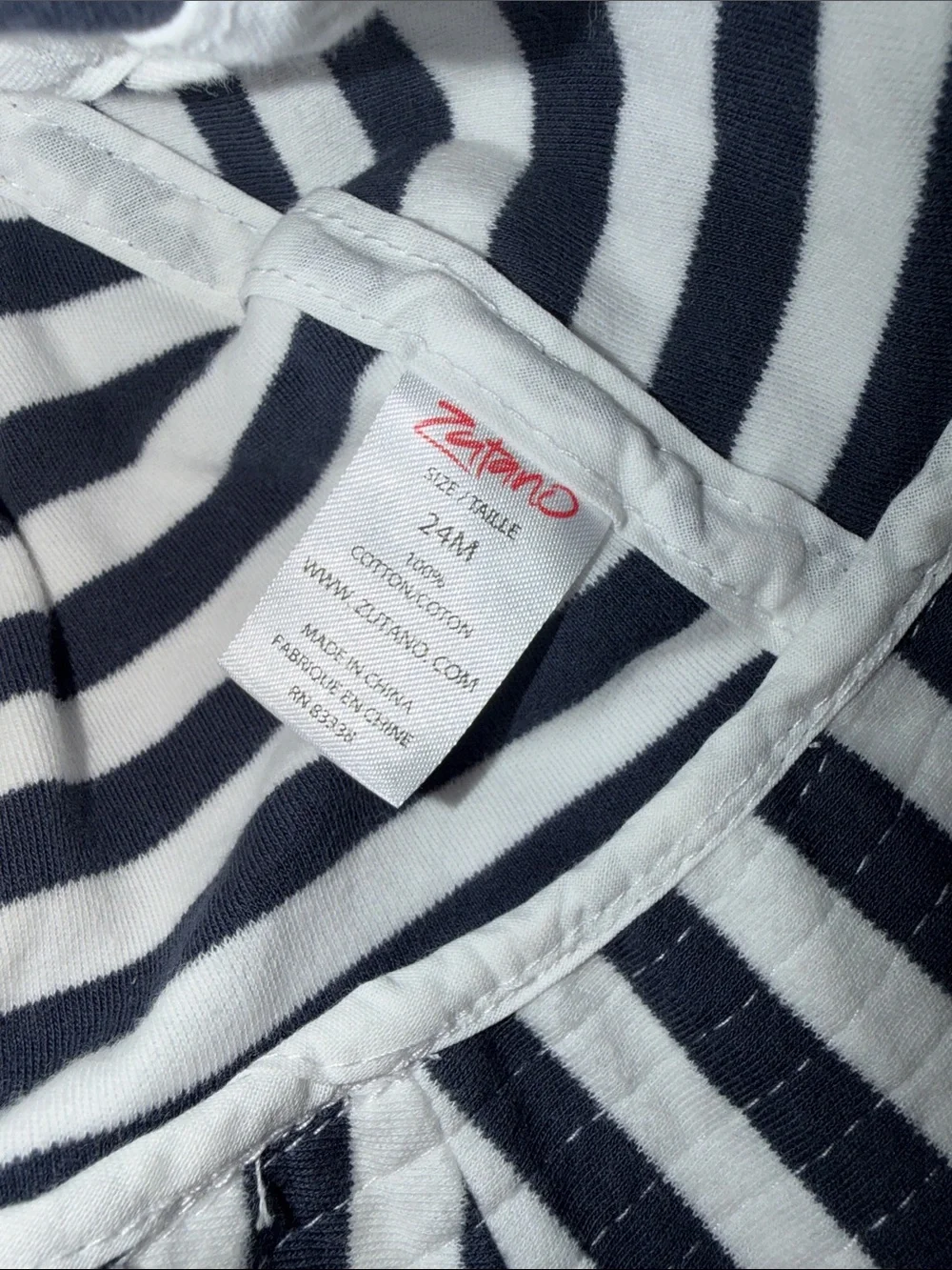 Zutano Striped Navy and White Baby Sun Hat with Ties